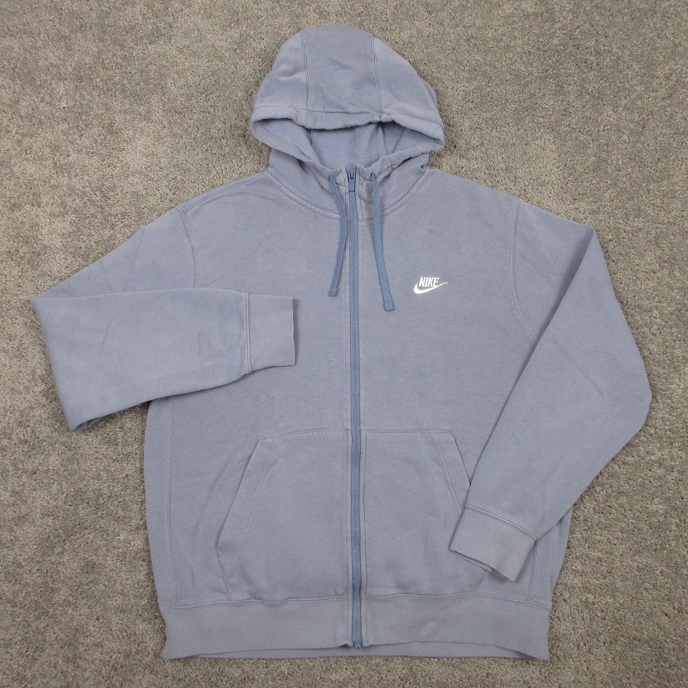 Nike Sweater Mens Large Blue Sportswear Club Fleece Full Zip Hoodie Sweatshirt